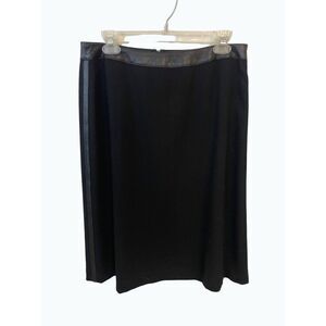 Linda Allard Ellen Tracy Black Wool Skirt with Leather Trim 8 10